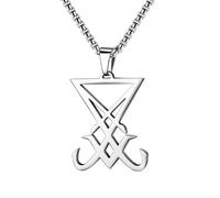 JewelryWe Collier Homme Acier Inoxydable：Collier Pendentif Garçon La marque de Lucifer Symbole Satanique de Style Bart Mystérieux et Sombre - Cadeau Homme Anniversaire