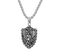 JewelryWe Collier Homme Acier inoxydable： Pendentif Garçon Chrétien Médaille Saint Michel Archange - Cadeau pour Homme