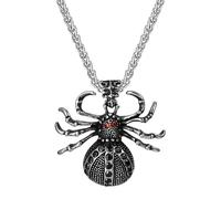 JewelryWe Collier Homme Araignée Halloween: Pendentif Araignée Noir en Acier Inoxydable avec Zircon Rouge et Chaîne Belcher,Bijou Gothique Punk Pour Accessoires de Halloween,Cadeaux Fantaisie