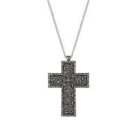 JewelryWe Collier Homme Croix en Alliage : Pendentif 3D Gravé Vintage - Bijou Religieux Catholique Élégant, Cadeau pour Noël, Anniversaire ou Fête des Pères