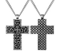 JewelryWe Collier Homme Croix en Alliage : Pendentif 3D Gravé Vintage - Bijou Religieux Catholique Élégant, Cadeau pour Noël, Anniversaire ou Fête des Pères,Petite Taille