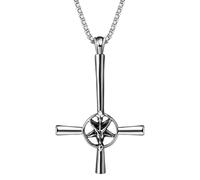 JewelryWe Collier Homme Croix Renversée: Pendentif Pentagramme et Tête de Baphomet Croix Inversée Satanique en Acier Inoxydable - Bijou Gothique et Talisman Païen, Accessoire Unique pour Halloween