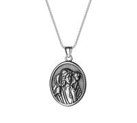 JewelryWe Collier Homme Femme Jésus Berger: Pendentif en Acier Inoxydable Médaille Oval Jésus-Christ Chrétien Religieux Vintage - Bijou Spirituel Catholique - Cadeau Anniversaire, Noël