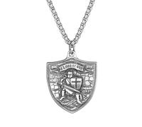 JewelryWe Collier Homme L’Armure de Dieu: Pendentif Acier Inoxydable Croix et Bouclier avec Verset d’Éphésiens, Bijou Religieux Chrétien Inspirant, Cadeau Baptême ou Anniversaire