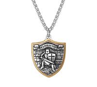 JewelryWe Collier Homme L’Armure de Dieu: Pendentif Acier Inoxydable Croix et Bouclier avec Verset d’Éphésiens, Bijou Religieux Chrétien Inspirant, Cadeau Baptême ou Anniversaire