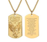 JewelryWe Collier Homme Saint Michel: Pendentif Archange Acier Inoxydable Gravé avec Prière - Chaîne 60 cm Style PlaqueMilitaire et Religieux - Cadeau de Foi pour Anniversaire ou Fête des Pères
