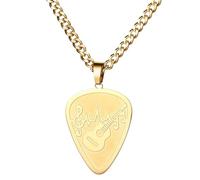 JewelryWe Collier Médiator Guitare Homme: Pendentif Musique en Acier Inoxydable avec Chaîne Cubaine, Accessoires Hip-Hop Rock, Cadeau Anniversaire Noël Saint-Valentin pour Musiciens