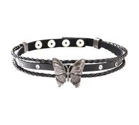 JewelryWe Collier Ras de Cou Femme: Collier Ras-du-cou Cuir Vintage avec Pendentif Papillon Choker Gothique Punk Fantaisie Multirang 33-37CM - Cadeau d'Anniversaire ou de la Saint-Valentin