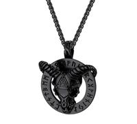 JewelryWe Collier Satan Chèvre Homme ：Collier Baphomet Viking Rune Acier Inoxydable Pendentif Démoniaque Gothique Sombre Chaîne Nœud Celtique Vintage Bijoux Amulette Païen - Cadeau Homme Anniveraire