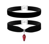 JewelryWe Colliers Ras de Cou Femme: Ensemble 2 Pièces en Collier Velours avec Pendentif Cercueil et Croix Inversée, Style Gothique Punk pour Halloween, Accessoires ou Cadeau Fantaisie