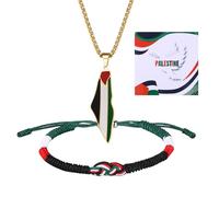 JewelryWe Ensemble Bracelet Collier Palestine: Bracelet Collier Réglable Acier Inoxydable Corde Tressé Unisex Ensemble de 2 Pcs Fait Main Souvenir avec Pendentif Carte - Cadeau Homme Femme