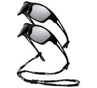 JewelryWe Lot de 2 Lunettes de Soleil Anti-UV pour Homme/Femme: Lunettes Soleil Adolescent Lentilles Certifiées UV400 Léger avec Cordons Silicone Réglables pour Sports de Plein Air,Vélo,Pêche