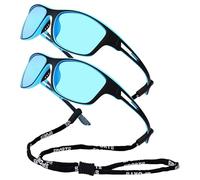 JewelryWe Lot de 2 Lunettes de Soleil Anti-UV pour Homme/Femme: Lunettes Soleil Adolescent Lentilles Certifiées UV400 Léger avec Cordons Silicone Réglables pour Sports de Plein Air,Vélo,Pêche