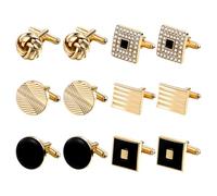 JewelryWe Lot de 6 Boutons de Manchette Homme: Boutons Manches Formes Variées Carré Rond Rectangulaire avec Strass Élégants,Accessoires Costume Mariage,Cadeau Anniversaire, Fête des Pères,Or