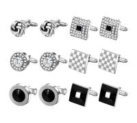 JewelryWe Lot de 6 Boutons de Manchette Homme: Boutons Manches Formes Variées Carré Rond Rectangulaire avec Strass Élégants,Accessoires Costume Mariage,Cadeau Anniversaire, Fête des Pères,Argent