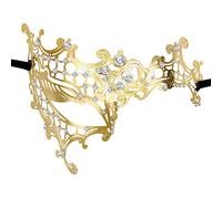 JewelryWe Masque Vénitien Femme Métallique: Masque Bal Masqué Carnaval Creux avec Strass Élégant pour Déguisement,Halloween,Soirée Déguisée,Maquillage,Mascarade