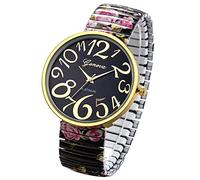 JewelryWe Montre à Bracelet Extensible Femme - Montre Simple Élégante Ultra-Claire & Facile à Lire (Noir)