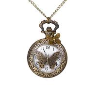 JewelryWe Montre à Gousset Femme Vintage: Montre de Poche Collier Pendentif en Bronze Antique avec Décor Papillon et Mouvement Quartz Style Rétro Élégant pour Accessoire ou Cadeau