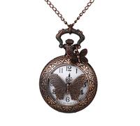 JewelryWe Montre à Gousset Femme Vintage: Montre de Poche Collier Pendentif en Bronze Antique avec Décor Papillon et Mouvement Quartz Style Rétro Élégant pour Accessoire ou Cadeau