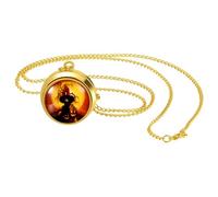 JewelryWe Montre à Gousset Halloween: Montre de Poche Vintage avec Cadran Quartz, Couvercle Rotatif Citrouilles-lanternes, Collier Long 78cm en Alliage - Accessoire Halloween et Cadeau Unique