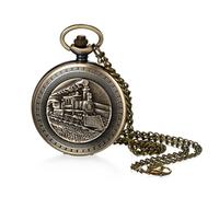 JewelryWe Montre à Gousset Homme Vintage: Montre de Poche à Quartz Fantaisie Design Steampunk Train avec Cadran Chiffres Arabes, Pendentif Collier Rétro, Cadeau Élégant pour Père, Mari