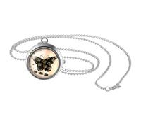 JewelryWe Montre à Gousset Papillon Argentée : Montre de Poche à Couvercle Rotatif Quartz Rétro Chiffres Arabes Collier Pendentif Féminin Élégant Cadeau Anniversaire ou Noël