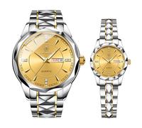 JewelryWe Montre Couple Acier Inoxydable: Montre Femme Homme à Bracelet Analogique Quartz 3ATM Etanche Montre Rond Classique avec Aiguilles Lumineuses - Cadeau Couple Saint Valentin