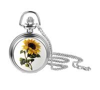 JewelryWe Montre de poche argentée pour femme - Élégante montre à quartz analogique avec pendentif papillon pour Noël, tournesol, montre de poche