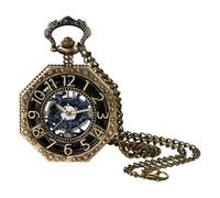 JewelryWe Montre de poche octogonale pour homme - Quartz analogique creux boîtier design vintage style mécanique collier montre gousset avec chaîne de 78 cm
