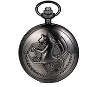 JewelryWe Montre de Poche Ronde Quartz Fantaisie Hippocampe Chiffres Romains Pendentif Collier Alliage pour Homme et Femme Couleur Noir avec Sac Cadeau