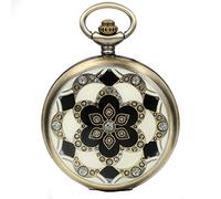 JewelryWe Montre de Poche Ronde Quartz Fleur Orientale Sakura Chic Alliage Fantaisie pour Homme et Femme Couleur Jaune et Noir avec Sac Cadeau