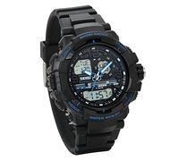 JewelryWe Montre de Sport Electronique Quartz Etanche Digital Bracelet PU Caoutchouc Multifonction avec Sac Boîte Couleur Bleu