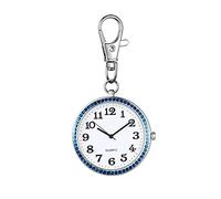 JewelryWe Montre d'Infirmière Homme Femme- Montre Surface de Chiffres Arabes & Porte-clés Sac à Dos Boucle & Boîtier en Diamant Complet Simple et Élégant Montre Infirmière (Coquille d'argent)