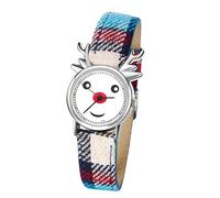 JewelryWe Montre Enfant Fille Cuir Wapiti de Noël,Montre Ado à Bracelet Cuir et Feutre à Carreaux,Montre Mignon Analogique Quartz Cadran sans Chiffre,Cadeau Noël