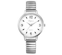 JewelryWe Montre Extensible Acier Inoxydable: Montre Bracelet Femme Élastique Simple Ajustable Analogique Quartz avec Grands Cadran Chiffres Arabes Facile à Lire - Cadeau Anniversaire Fête des Mères
