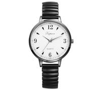 JewelryWe Montre Extensible Acier Inoxydable: Montre Bracelet Femme Élastique Simple Ajustable Analogique Quartz avec Grands Cadran Chiffres Arabes Facile à Lire - Cadeau Anniversaire Fête des Mères