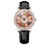 JewelryWe Montre Femme Bracelet Cuir: Montre Femme à Aiguille Fantaisie Analogique Quartz avec Cadran Rotatif de Strass Gemme Etanche 3ATM - Cadeau Femme Anniversaire St Valentin