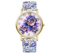 JewelryWe Montre Femme Bracelet Cuir: Montre Femme à Aiguille Fantaisie Bohème Analogique Quartz Élégant avec Motifs Floraux Colorés Chiffres Arabes - Cadeau Fête des Mères Anniversaire