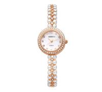 JewelryWe Montre Femme Bracelet Diamant: Montre Femme Perles en Acier Inoxydable Analogique Quartz Bracelet Réglable Orné de Strass Étincelant Étanche 3ATM - Cadeau Anniversaire Saint Valentin