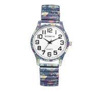 JewelryWe Montre Femme Bracelet Elastique: Montre Femme Acier Inoxydable Extensible Fantaisie Arbre de La Vie Motif Peinture Analogique Quartz Grand Cadran Chiffres Arabes - Cadeau Anniversaire