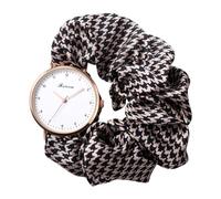 JewelryWe Montre Femme Bracelet Extensible: Montre Femme Fantaisie Elastique Analogique Quartz à Bracelet Bandeau de Cheveux Imprimé Léopard Motif Pied-de-Poule - Cadeau Anniversaire Fête des Mères