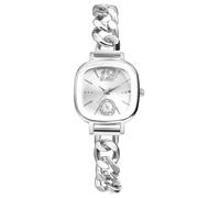 JewelryWe Montre Femme Bracelet Fantaisie: Montre Femme Carré Acier Inoxydable avec Bracelet Cubaine et Cadran Diamants Scintillants Élégant Mouvement Quartz - Cadeau Fête des Mères Anniversaire