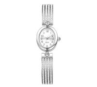 JewelryWe Montre Femme Bracelet Fantaisie: Montre Femme Ovale Acier Inoxydable avec Bracelet Diamants Réglable Petit Cadran Analogique Quartz Chiffres Arabes - Cadeau Fête des Mères Anniversaire