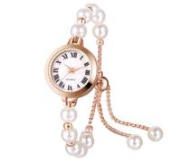 JewelryWe Montre Femme Bracelet Perles: Montre Bracelet Fantaisie Perles Synthétiques Analogique Quartz Ajustable avec Curseur Cadran Rond Chiffres Romains - Cadeau d'anniversaire Fête des Mères