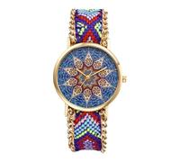 JewelryWe Montre Femme Bracelet Tissu: Montre Bohème Fantaisie Corde Tressée Analogique Quartz avec Motif Coloré Capture Rêves Chic Cadran Rond - Cadeau Anniversaire Fête des Mères
