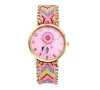 JewelryWe Montre Femme Bracelet Tissu: Montre Bohème Fantaisie Corde Tressée Analogique Quartz avec Motif Coloré Capture Rêves Chic Cadran Rond - Cadeau Anniversaire Fête des Mères