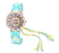 JewelryWe Montre Femme Bracelet Tissu: Montre Bracelet Corde Tressée Fantaisie Analogique Quartz avec Motif Floral Coloré Vive Gros Cadran Rond - Cadeau Femme Anniversaire Fête des Mères