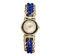 JewelryWe Montre Femme en Cuivre,Montre Bracelet Extensible Femme Analogique Quartz,1Atm Etanche,Montre Rond avec Corde Tressée,Cadran Incrustée de Strass,Bracelet Montre