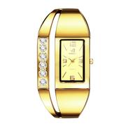 JewelryWe Montre Femme Rectangulaire Fantaisie: Montre Bracelet Doré Originale avec Diamant Strass Analogique Quartz et Grand Cadran Unique Élégante - Cadeau Anniversaire Fête des Mères