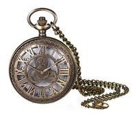 JewelryWe Montre Gousset Homme Vintage: Montre de Poche à Quartz avec Motif Creux Rétro Engrenages et Chiffres Romains Index Chiffres Arabes Collier Montre Pendentif - Cadeau Anniversaire